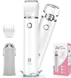 Cayzor Bikini Trimmer and Shaver Kit for Women - 2-in-1 Wet/Dry Electric Body Hair Trimmer Facial Hair Removal Cordless Waterproof Bikini Shaver Razor for Face Lip Chin Pubic Underarm Legs