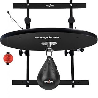 MaxxMMA Thin Speed Bag Platform with Dual Balls - Height Adjustable Boxing Training Equipment + Patented Reaction Ball for Hand-Eye Coordination