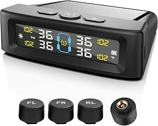 KAOLALI Tyre Pressure Monitoring System TPMS Solar Wireless Tyre Pressure Monitor with 4 External Sensors, Real-time Display Temperature Pressure 5 Bar Solar & USB Charging for Car SUV