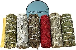 7 Pc Smudge Stick Sampler: Palo Santo, Ruda Rue, White Sage, Black Sage, Dragon's Blood, Blue Sage, Cedar - 4 Inch, All Natural & Ethically Sourced for Home Cleansing JC-209-C