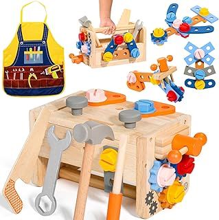 TONZE Wooden Toys Kids Tool Set with Apron Kids Toys Montessori Toys for 2 3 4 Year Old Boys Girls Role Play Educational Construction Toddler Tool Bench Box Boys Girls Toys Age 2 3 4