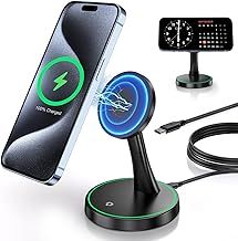 Mag-Safe Charger Stand Compatible,15W Fast Wireless Charger for iPhone 16/iPhone 15/14/13/12 Series Magnetic Wireless Charging Station with Controllable Sleep-Friendly Light for AirPods 3/Pro/Pro 2