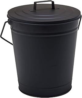 Fire Vida Ash Bucket Coal Wood Carrier Holder with Lid, Metal, Black