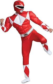 DISGUISE 039897797298 Official Deluxe Power Rangers Classic Red Muscle Adult Costume Superhero, Size XL