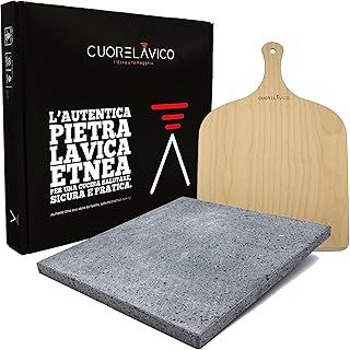 CUORE LAVICO - Etna Lava Stone Pizza Stone Kit - Dark Grey Rectangular 39 x 35 x 2 cm - Non-Stick, Always Hot - Made in Italy Idea 2024