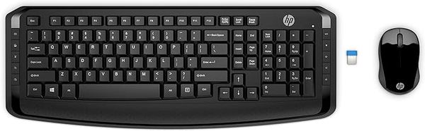 HP 300 Black 2.4 GHz USB Wireless Keyboard & Wireless Mouse Combo Set (UK Keyboard Layout) - Home Office Working for Computer PC Laptop Desktop