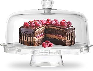 Multi-Function 6-in1 Clear Cake Stand with Dome Lid, Cake Dome Platter Snack Fruit Server Salad Bowl Kitchen Party BBQ Picnic Tray by Crystals
