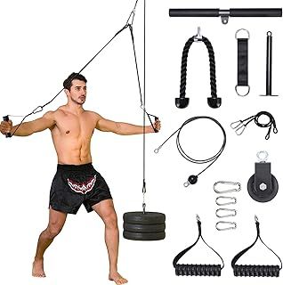 PELLOR DIY Pulley Gym Machine Attachment System, Upgraded 12 Packs Forearm Wrist Trainer Roller Pulley System Home Gym Equipment Workout for Lat Pull Downs, Biceps, Tricep Extensions