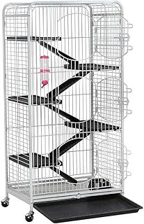 Yaheetech Rat Cage 6 Levels Rolling Ferret Cage, Chinchilla Cage with Wheels Small Animal Cage for Chinchilla/Rabbit/Squirrels with 3 Doors & Pet Bowl & Water Bottle, 131cm White
