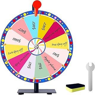 JIANFA 12 Inch Prize Wheel, Heavy Duty Spin the Wheel with Eraser, 12 Slots Color Fortune Roulette Spinning Wheel for Win Fortune Spin Games, Carnival, Spinning Game Party Pub