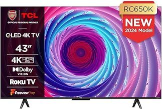 TCL 43RC650K 43-inch QLED Pro Television, 4K Ultra HD, Roku TV (Smart TV with Dolby Vision & Audio, HDR 10+, compatible with Google assistant & Alexa)