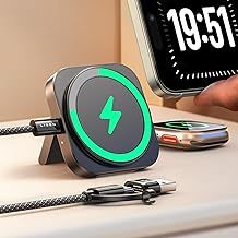LISEN Mini Magsafe Charger for iPhone Apple Watch Wireless Charger Magnetic Mag Safecharger Stand Travel Charging Station Pad Bedroom Accessories for iPhone iPhone 16 15 Pro Max 13 12 14 iWatch 10 9 8