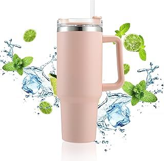 ALOUFEA Travel Mug Coffee Cup 40oz Tumbler Straw Lid and Handle, Stainless Steel Insulated Water Bottle - Leakproof, Insulated Water Bottle with Handle and Straw Cup for Home, Office, Car, Travel