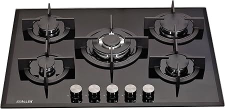 Millar GH7051PB Black Tempered Glass Hob Cooktop with 5 Gas Burners (70 cm)