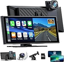LAMTTO Wireless Car Stereo for Apple Carplay with 4K Dash Cam Front and Rear, 9.26'' Touch Screen Carplay Car Radio,1080P Backup Camera/Loop Recording/GPS Navigation/Mirror Link/64G TF