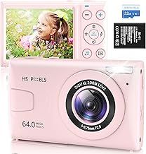 Pink 4K Digital Camera for Photography: 64MP Autofocus Compact Camera with 32GB TF Card, 18X Digital Zoom Point and Shoot Camera for Girls Boys Gift