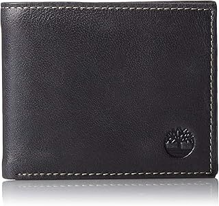 Timberland Men's Leather Wallet with Attached Flip Pocket, Black (Cloudy), One Size
