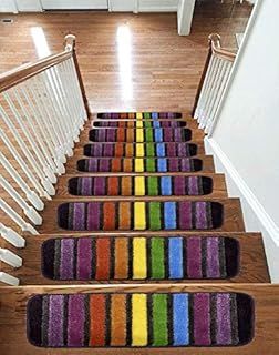 emmahome Carpet Stair Treads NON-SLIP MACHINE WASHABLE Mats/Rugs, 22x67cm, 11mm Thickness (15, Rainbow)