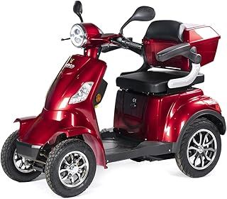 VELECO Faster - 4 Wheeled Personal E-Mobility Device - Fully Assembled and Ready to use - Safe and Stable - Alarm - Spacious Storage & Cupholder(RED)