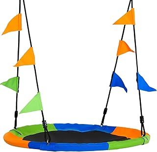 Outsunny Kid Nest Swing Seat Saucer Tree Swing 40 Inch/100cm Adjustable Rope Outdoor Indoor for Kids Over 3 Years Old Multi-Colour