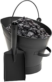 Crystals Fireplace Coal Bucket - Waterloo Style Scuttle With Small Hand Shovel - Metal Fire Ash Storage for Fireplaces - Fire Accessories (Black)