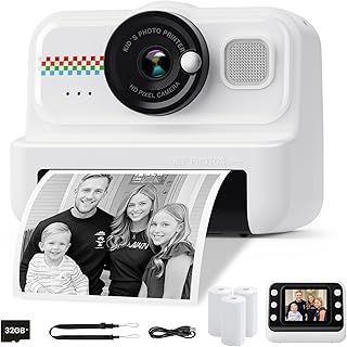 Kids Camera Instant Print, 1080P Instant Print Camera for Kids with 32GB Card & 3 Rolls Paper, Selfie Digital Camara, Funny Toys Gifts for Boys & Girls Age 3-12 (Black)