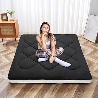 SUNYRISY Japanese Floor Futon Mattress, Thicken Roll up Sleeping Mattress Tatami Mat Floor Bed, Foldable & Portable Lounger Guest Bed Camping Mattress with Storage Bag, Double