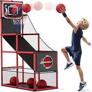 HYES Basketball Arcade Game, Basketball Hoop for Kids with 4 Balls & Pump, Single Shot Basketball Hoop Indoor Outdoor, Arcade Games Sport Toys Gifts for Boys Girls Teens Ages 3-12 Years Old