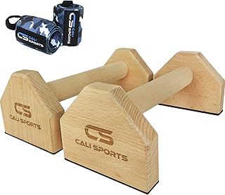 Calisthenics Wood Parallettes Bars | Push Up Bar That Will Not Slip or Wobble | Wrist Wraps Included