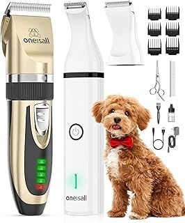 oneisall Dog Clippers & Paw Trimmer 3 in 1 Small Dog Grooming Kit, Cordless Poodle Shaver, Silent 2-Speed Pet Clippers Trimmer for Grooming