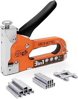 Heavy Duty Staple Gun, BeiHeng 3 in 1 Upholstery Staple Nail Steel Gun with 1200 Staples, Manual Brad Nailer Power Adjustment Stapler Gun for Wood, Crafts, Carpentry, Decoration DIY