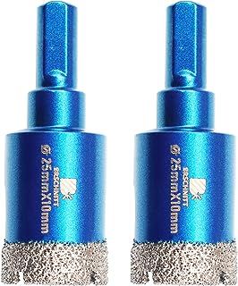 Dry Diamond Core Drill Bit Set,BRSCHNITT 2pcs/pack 25mm Diamond Hole Saw Core Drill Bit with Triangle Shank for Porcelain Tile Ceramic Stone Granite Marble