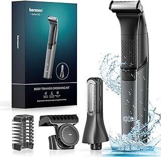 Kensen Body Hair Trimmer Men 2in1, Safe Mens Body Shaver for Pube Intimate, Waterproof Pubic Balls Hair Shaver for Men, Ball Body Groomer with Dual Cutterheads/Adjustable Combs