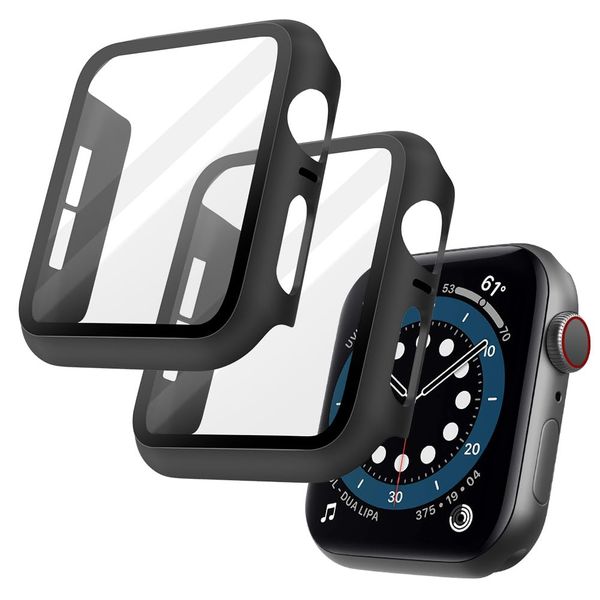 OFFCUP Case with Screen Protector Compatible, 2pcs Hard Case Designed for Apple Watch Series 6/5/4/SE 44mm with Tempered Glass Screen Protector Built-in Tempered Glass Film High Sensitivity (Black)