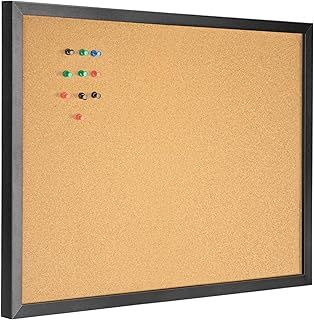 OWLKELA 40X30cm Black Frame Cork Board, Notice Pin Board, Memo Board, with 10 Pushpins and Hanging Rings Vision Board, Bulletin Board for Office, Classroom or Home Classic Wooden Frame