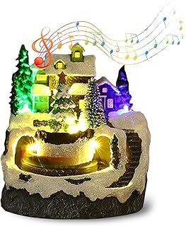 Christmas Village Houses, Christmas Snow Scene Resin Xmas Houses, Christmas Snow Village With Music Light Up Christmas House, Led Christmas Village Scene For Xmas Home Party 6x5x4im (03)