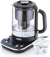LAICA ISEO Water Filter Electric Kettle, 1L Filtered Capacity, with Variable Temperature Settings + 1 Bi-flux® Tea and Coffee Water Filter Cartridge, 3kw - Glass, (Black)