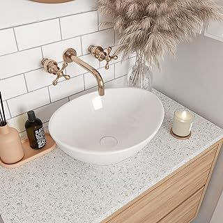 Countertop Basin, DeerValley Ceramic Bathroom Wash Basin, Oval Cloakroom Vessel Sink Bowl Vanity Sink Art Deco Basin - 40 x 33 x 14.5cm (White, DV-1V051)