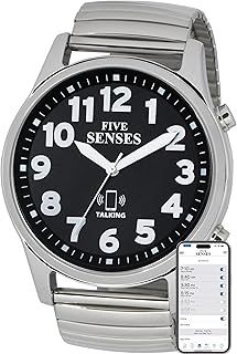 FIVE SENSES Jumble Smart Atomic Talking Watch with Voice Reminders and App Control for Seniors and Visually Impaired - A Great Gift for Blind Men and Women. A Talking Watches for The Blind, black,