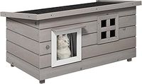 PawHut Outdoor Wooden Cat House, Elevated Cat Shelter Kennel, Pet Play House with Openable Top, Asphalt Roof, Window, 87 x 52 x 44 cm, Grey