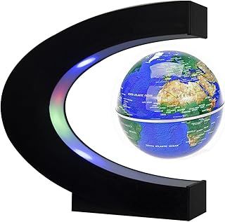 Newooe Floating Globe with LED Lights C Shape Magnetic Levitation Floating Globe World Map for Desk Decoration (Blue)