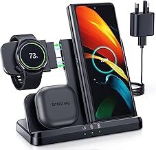 Wireless Charger for Samsung 3 in 1 Wireless Charging Station Compatible for Samsung S25 S24 S23 S22 S21 Ultra Plus FE Z Flip Fold 6/5/4 Note 20 Galaxy Watch 7/6/5/4/3/Active 2/1 Galaxy Buds Pro