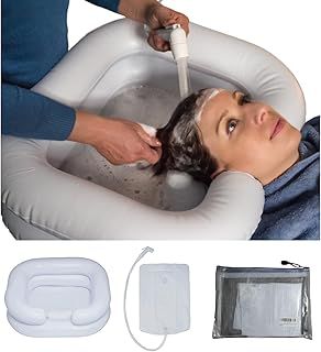 Inflatable Shampoo Basin Hair with Built-in Pillow, Water Reservoir Hand Shower Home Shampoo Tray for Bedridden, Disabled, Vulnerable or Elderly
