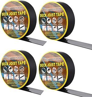 4pcs Deck Joist Tape, Butyl Joist Tape 2 Inch x 50 Feet Rim Joist Tape Black Waterproof Decking Joist Flashing Tape for Repairing Seal Protect Deck Joists Beams Wood