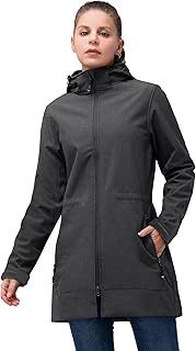 33,000ft Women’s Lightweight Softshell Jacket with Hood Waterproof Ladies Functional Jacket Fleece Lined Windbreaker Breathable Raincoat Active Hooded Long Coats for Cycling Hiking Outdoor