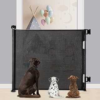 MYPIN Extra Wide Retractable Dog and Baby Gates - Indoor/Outdoor Stair Gates for Stairways, Hallways, Doorways (Black, 140 X 86 CM)