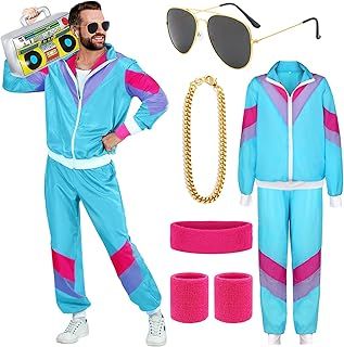 YADODO 90s 80s Fancy Dress Men Women with Accessories 80s Shell Suit 80s 90s Fancy Dress Costumes for Men Couples Stag Do Outfit Disco 80s Dress up Costume Hip Hop Retro Tracksuit Adult Jacket Trouser