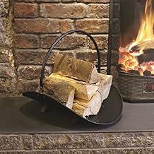 Garden Mile® Traditional Vintage Black Steel Log Holder Cradle Basket, Decorative Fireside Wood Burner Storage Stand With Carry Handle (Black Steel Log Basket)