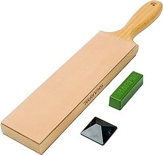 SHARPAL 205H Leather Strop (Genuine Cowhide) 33 x 6cm Kit with 2 Oz. Polishing Compound & Angle Guide, Knife Stropping Block for Sharpening & Honing Knives, Straight Razor, Woodcarving Chisels