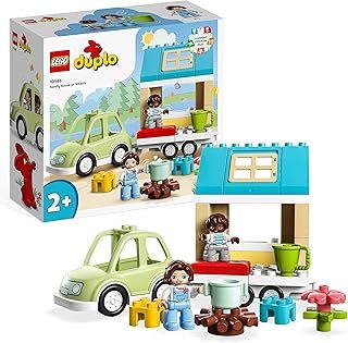 LEGO DUPLO Family House on Wheels with Toy Car for Toddlers 2 Plus Year Old Boys and Girls, Preschool Learning Toys, Large Bricks Camping Set 10986
